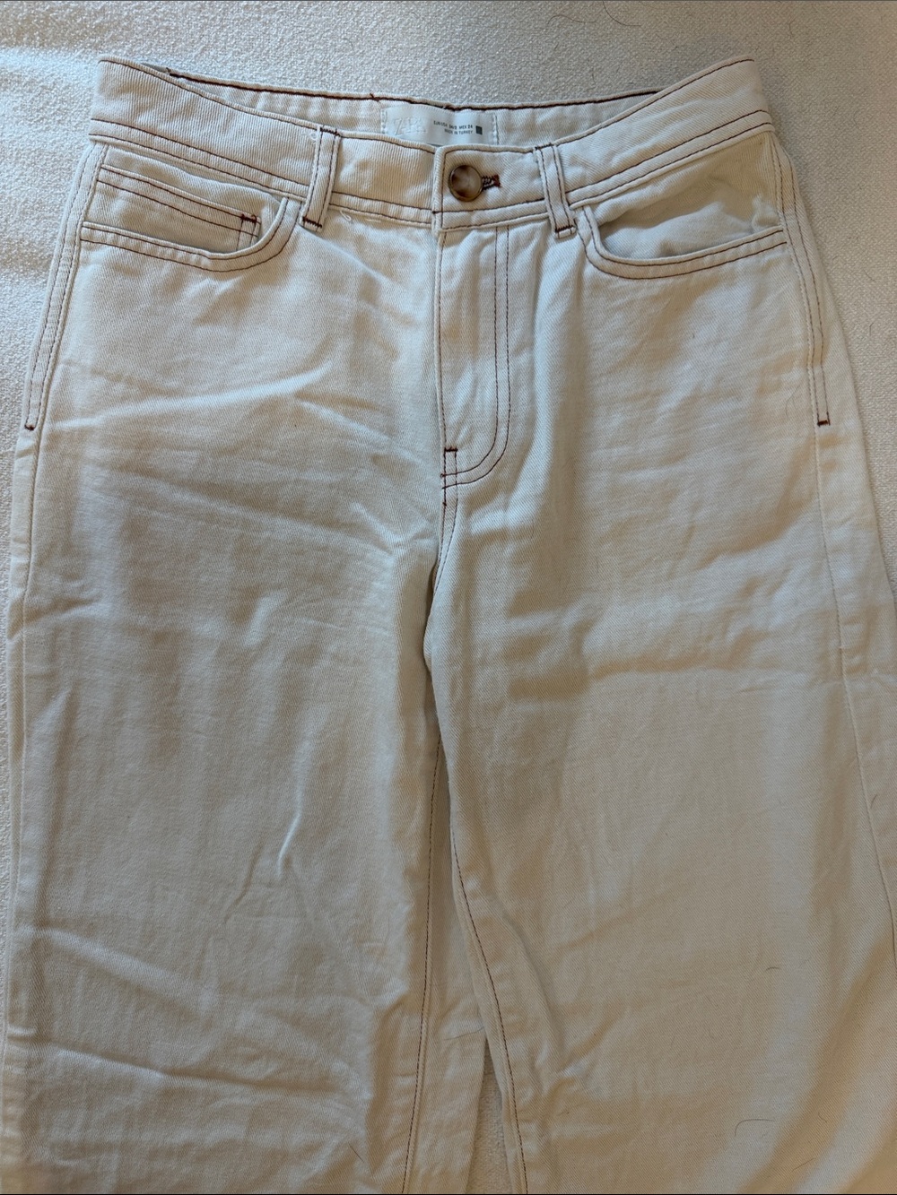 Cream Straight-Leg Jeans